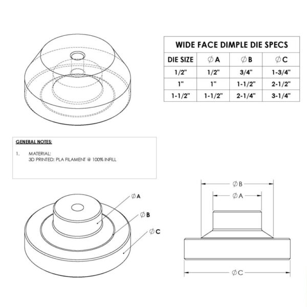 Wide-Face 3D Printed Dimple Dies - Starter Set - Image 2